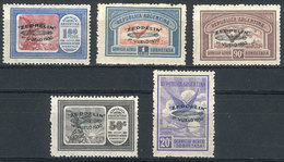 224 ARGENTINA: GJ.665/669, 1930 Zeppelin With GREEN Overprint, Complete Set Of 5 Mint Value, VF Quality, Catalog Value U - Airmail