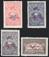 225 ARGENTINA: GJ.720/722 + 720A, 1932 Zeppelin, The Set Of 3 Values + Color Variety Of 18c. LILAC (GJ.721A), Mint Light - Poste Aérienne