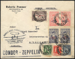 227 ARGENTINA: GJ.720/722, 1932 Zeppelin, Complete Set Of 3 Values (some In Pairs) + Set Of Congress Of Cold Techniques, - Poste Aérienne