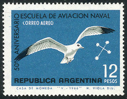 231 ARGENTINA: GJ.1357b, 1966 Seagull (Naval Aviation School) With RED COLOR OMITTED Variety, Excellent Quality! - Posta Aerea