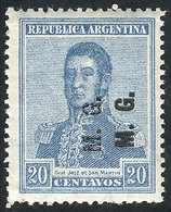 249 ARGENTINA: GJ.171b, With DOUBLE OVERPRINT Variety, MNH, Signed By Victor Kneitschel On Back, VF Quality, Rare! - Servizio