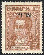251 ARGENTINA: GJ.213a, 5c. Moreno, Typographed, INVERTED M.G. Overprint, MNH, Excellent Quality! - Service