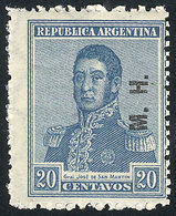 254 ARGENTINA: GJ.244, 1922 20c. San Martin With Sun Watermark, M.H. Overprint, MNH, Superb, Rare! - Dienstzegels