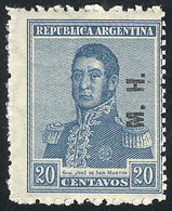 254 ARGENTINA: GJ.244, 1922 20c. San Martin With Sun Watermark, M.H. Overprint, MNH, Superb, Rare! - Dienstmarken