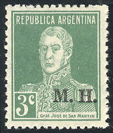 258 ARGENTINA: GJ.261, 1925 3c. San Martín Without Period With M.H. Overprint In Serif Font, Mint Lightly Hinged, Excell - Officials