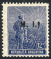 261 ARGENTINA: "GJ.360, 1915 Plowman 12c. On Italian Paper With Horizontal Honeycomb Wmk, Originally With ""M.I."" Overp - Oficiales