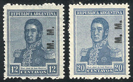 267 ARGENTINA: GJ.479/480, 1922 12c. And 20c. San Martín, Round Sun Wmk, M.M. Overprint, The Set Of 2 MNH Values, Superb - Dienstzegels