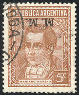 271 ARGENTINA: GJ.515a, Moreno 5c. Typographed, With INVERTED M.M. Ovpt, VF Quality, Rare! - Dienstmarken