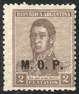 274 ARGENTINA: GJ.530, 1920 2c. San Martín With Multiple Suns Wmk, Perf 13½, M.O.P. Overprint, Mint Lightly Hinged, VF Q - Officials