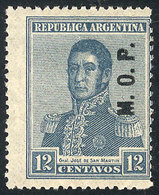 275 ARGENTINA: GJ.532, 1920 12c. San Martín With Multiple Suns Wmk, M.O.P. Overprint, Mint Lightly Hinged, VF Quality, V - Dienstzegels