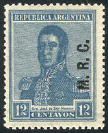 279 ARGENTINA: GJ.591, 1922 12c. San Martín With Round Sun Wmk, Mint Lightly Hinged, VF Quality, Rare!! - Oficiales
