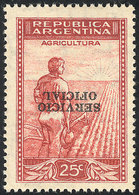 280 ARGENTINA: GJ.640b, 25c. Plowman, With INVERTED OVERPRINT Variety, MNH (+50%), Rare! - Officials