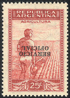 280 ARGENTINA: GJ.640b, 25c. Plowman, With INVERTED OVERPRINT Variety, MNH (+50%), Rare! - Servizio