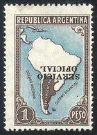 282 ARGENTINA: GJ.648a, 1P. Map Without Borders, Printed On Imported Unsurfaced Paper, With Variety: INVERTED OVERPRINT, - Service