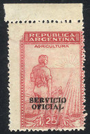 283 ARGENTINA: "GJ.663c, 25c. Plowman, Unwatermarked, With Variety ""gummed On Both Sides And PRINTED ON GUM"", MNH (+50 - Servizio