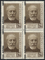 286 ARGENTINA: GJ.707 2,40P. Florentino Ameghino, Block Of 4 With DRAMATICALLY SHIFTED OVERPRINT Variety, Spectacular! - Dienstmarken