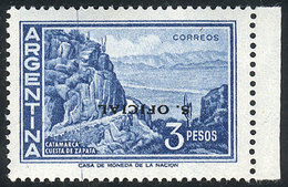 291 ARGENTINA: GJ.745a, 3P. Zapata Slope, With INVERTED OVERPRINT Variety, Excellent Quality, Rare! - Oficiales