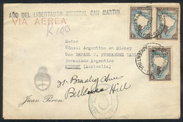 304 ARGENTINA: Cover With Cachet Of President JUAN PERÓN, Sent To Australia On 9/JA/1950 With Official Postage Of 3P., W - Dienstzegels