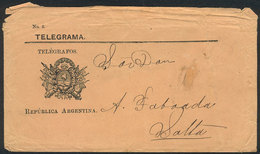 306 ARGENTINA: Circa 1887, Envelope For Telegrams (N°6), Missing The Back Flap, Very Good Front, Very Rare! - Télégraphes