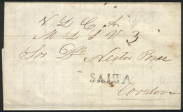 318 ARGENTINA: "Entire Letter Sent To Córdoba On 10/SE/1850, With Straightline SALTA Mark In Black And Manuscript ""3""  - Otros & Sin Clasificación