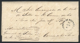 321 ARGENTINA: Official Entire Letter Sent To Las Flores On 23/OC/1863, Free Of Charge, With Rimless Datestamp Of Buenos - Other & Unclassified