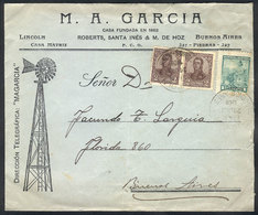 358 ARGENTINA: Cover With Printed Advertising On Front And Back (windmill, Etc.) Franked With 5c. (combining 1c. Seated  - Other & Unclassified