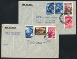 397 ARGENTINA: 2 Airmail Covers Sent To Finland In AP/1939, Franked With Stamps Of The UPU Issue (GJ.823 + 825 + 827/829 - Autres & Non Classés