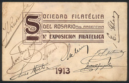 416 ARGENTINA: PC Commemorating The 1st Philatelic Exposition Of The Philatelic Society Of Rosario, Year 1913, With Seve - Argentina