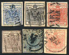 433 AUSTRIA: 6 Interesting Classic Stamps, Including Good Cancels, One On Thick Paper, Ribbed Paper, Etc., Very Good Lot - Andere & Zonder Classificatie
