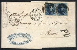 438 BELGIUM: Folded Cover Sent From Bruxelles To Reims On 1/JUL/1858 Franked With 40c., Very Fine Quality! - Otros & Sin Clasificación