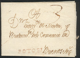 447 BOLIVIA: "26/MAR/1894 POTOSI - Buenos Aires: Entire Letter Of Excellent Quality, With Straightline POTOSI Mark In Re - Bolivië