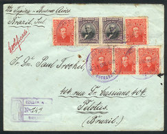 448 BOLIVIA: Registered Cover Sent From Cochabamba To Pelotas (Brazil) On 31/JA/1916 With Nice Postage Of 50c., With Tra - Bolivië