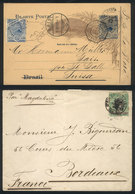 455 BRAZIL: Postal Card And Cover Sent To Switzerland And France In 1899 And 1901, Very Nice! - Altri & Non Classificati