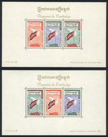 471 CAMBODIA: Sc.90a + 90b, 1960 Flags And Peace Pigeon, Set Of 2 Souvenir Sheets, MNH, VF Quality! - Camboya