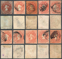 485 CHILE: 63 'Colons' From Various Printings, Mint Or Used, Almost All With INVERTED WATERMARK, Very Interesting Lot To - Cile