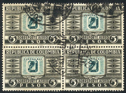 516 COLOMBIA: Sc.C79, 1929/32 5P. In Used Block Of 4, High Value Of The Set, VF Quality, Rare! - Colombie