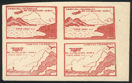 518 COLOMBIA: Yvert 11, 10c. Carminish Red (airplane And Mountains), Block Of 4 Of The 2 Different Cinderellas, Mint No  - Kolumbien