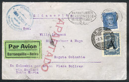 522 COLOMBIA: "Cover Sent From Germany To Bogotá On 10/SE/1927, With Mixed Postage Of Germany + SCADTA Airline Of 30c. W - Colombia