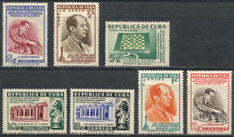 534 CUBA: Sc.463/465 + C44/C46 + E14, 1951 Chess, Cmpl. Set Of 7 Values, Mint Lightly Hinged, VF Quality, Catalog Value  - Autres & Non Classés