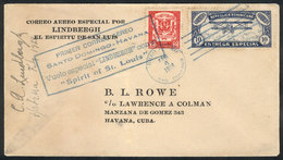 541 DOMINICAN REPUBLIC: 6/FE/1928 First Airmail Santo Domingo - Havana, Cover Signed By The Pilot Lindbergh, Excellent Q - Dominicaine (République)