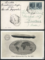 557 SPAIN: Postcard Illustrated With View Of Zeppelin And Map Of Routes, Flown By Zeppelin From Sevilla To Germany On 4/ - Otros & Sin Clasificación