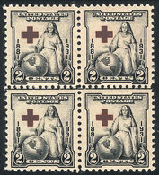 574 UNITED STATES: Sc.702, 1931 Red Cross, Block Of 4 With VARIETIES: Cross In Black-carmine Instead Of Red, Also With A - Autres & Non Classés