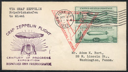 582 UNITED STATES: 2/OC/1933 New York - Friedrichshafen - Miami, Cover Flown By Zeppelin, Excellent Quality! - Poststempel