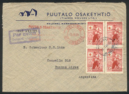 598 FINLAND: Airmail Cover Sent From Helsinki To Argentina On 18/JUL/1946, Franked With Block Of 4 Of Sc.B76, VF Quality - Sonstige & Ohne Zuordnung