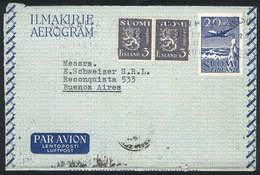 615 FINLAND: 20Mk. Aerogram Uprated With 6Mk., Sent From Helsinki To Argentina On 28/FE/1952, VF Quality! - Other & Unclassified