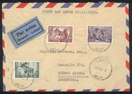 617 FINLAND: Airmail Cover Franked By Sc.B120/2 (animals), Sent From Lahti To Argentina On 16/NO/1953 (first Day Of Issu - Otros & Sin Clasificación