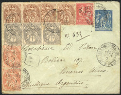635 FRANCE: 15c. Stationery Envelope + 10 Stamps Totalling The Rate Of 50c., Sent By Registered Mail To Argentina On 27/ - Andere & Zonder Classificatie