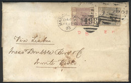 654 GREAT BRITAIN: "19/FE/1885 Manchester - Uruguay: Entire Letter Franked By Sc.100 + 105, With ""498"" Duplex Cancel,  - ...-1840 Precursori