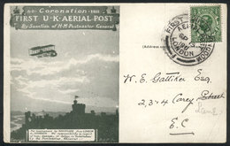656 GREAT BRITAIN: 15/SE/1911 First UK Aerial Post, Commemorating The Coronation, Special Card With Minor Corner Defect, - ...-1840 Precursori