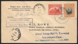 672 HAITI: 21/FE/1928 Port Au Prince - Santiago De Cuba: First Flight, Signed By The Pilot Lowe, Excellent Quality! - Haïti